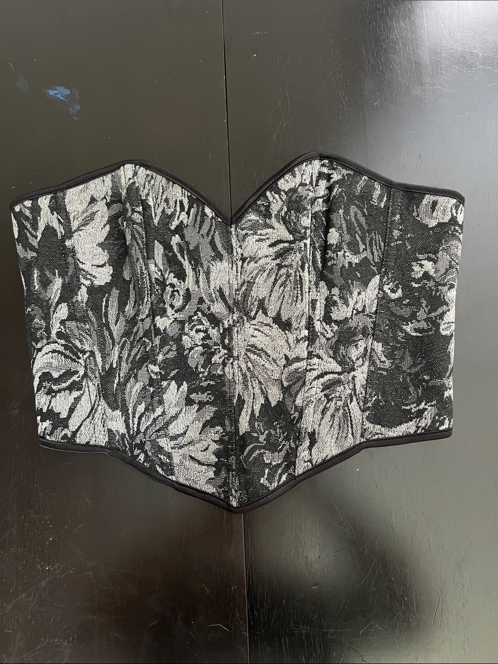 Black and Silver Floral Brocade Corset Top